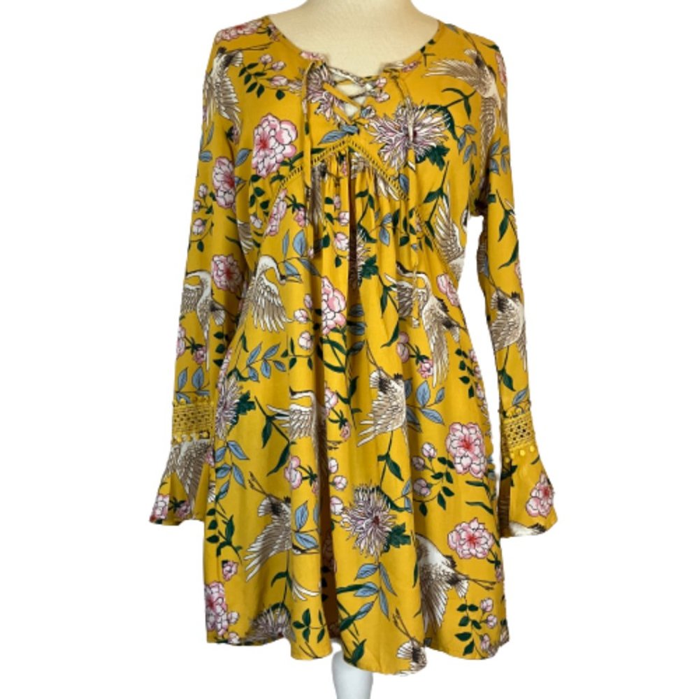 Xhilaration Womens Empire Waist Jacobean Print Dress Tunic Size M